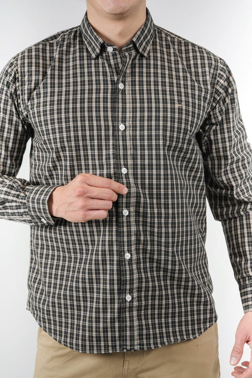 Camisa a cuadros negra y beige para hombre