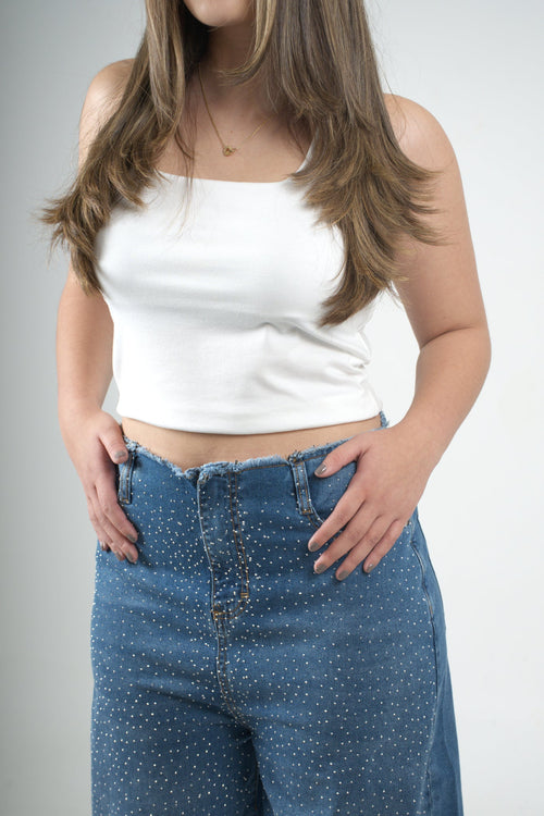 Blusa blanca sin mangas para mujer