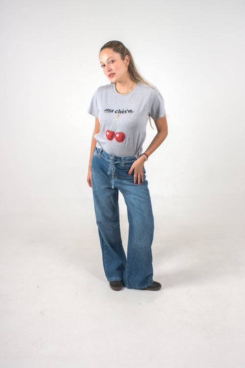 Camiseta gris manga corta edición Cherry