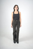 Jean gris oscuro de bota recta para mujer