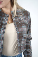 Blazer de cuadros café para mujer