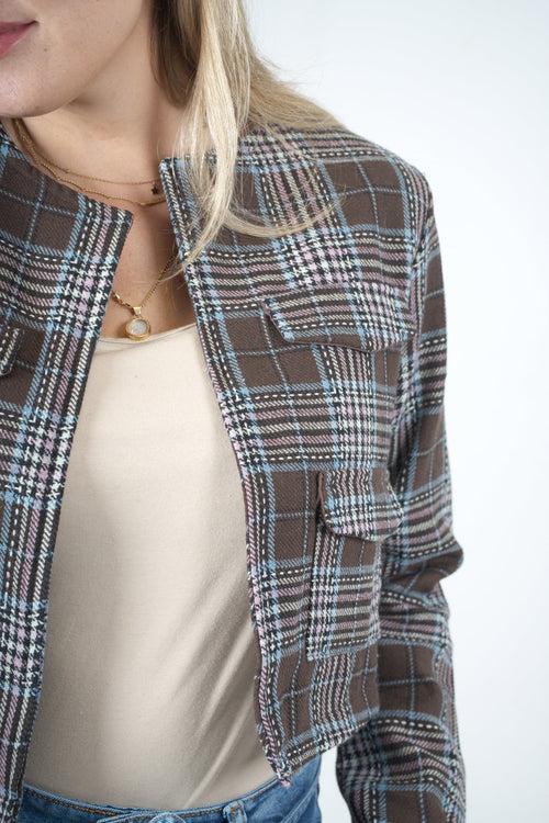 Blazer de cuadros café para mujer