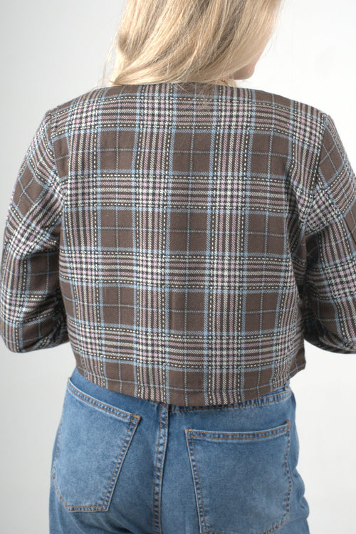 Blazer de cuadros café para mujer