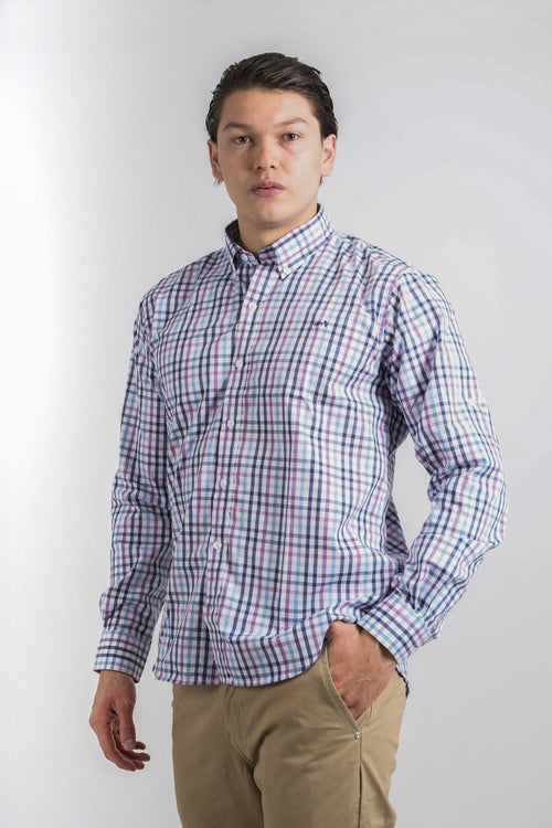 Camisa a cuadros azul para hombre
