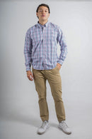 Camisa a cuadros azul para hombre
