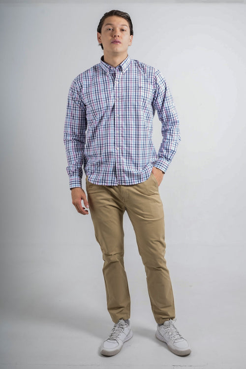 Camisa a cuadros azul para hombre