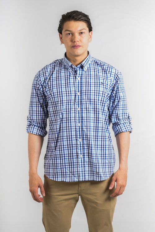 Camisa a cuadros azul oscuro para hombre