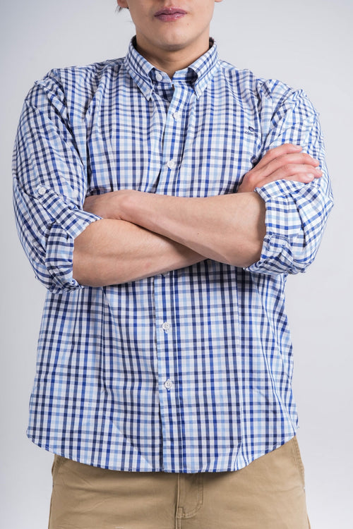 Camisa a cuadros azul oscuro para hombre