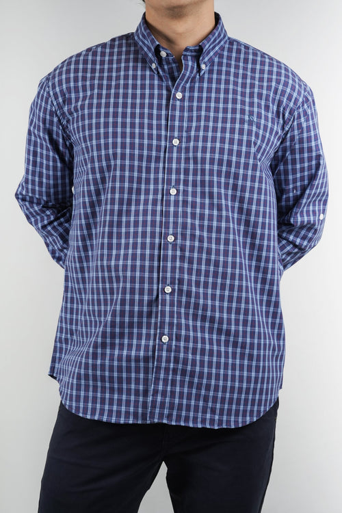 Camisa a cuadros azul y blanco para hombre
