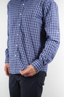 Camisa a cuadros azul y blanco para hombre