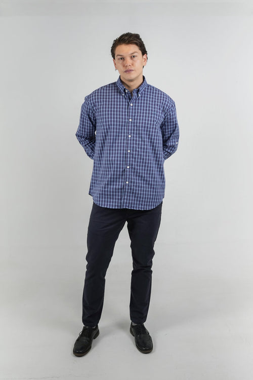 Camisa a cuadros azul y blanco para hombre